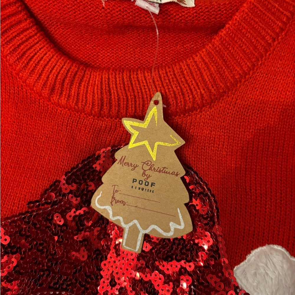 Poof! Merry Christmas Dog Festive Red Knit Sweater - Picture 6 of 6